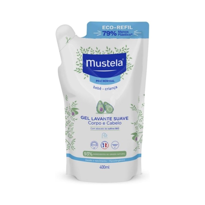 Mustela Refil Gel Lavante Suave Sabonete Cabelo e Corpo Bebês Infantil