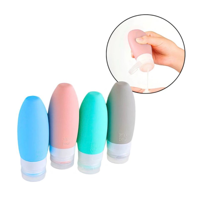 Kit Viagem 4 Frascos Silicone Pote 90ml Creme Shampoo Sabonete Hidratante